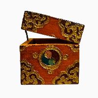 Buddhist Wooden Box, Tibetan Style With Traditional Colors