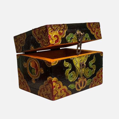 Buddhist Wooden Box, Tibetan Style With Traditional Colors