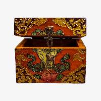 Buddhist Wooden Box, Tibetan Style With Traditional Colors