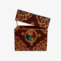 Buddhist Wooden Box, Tibetan Style With Traditional Colors