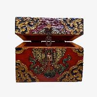 Buddhist Wooden Box, Tibetan Style With Traditional Colors