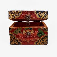 Buddhist Wooden Box, Tibetan Style With Traditional Colors