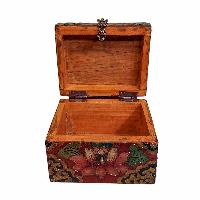 Buddhist Wooden Box, Tibetan Style With Traditional Colors