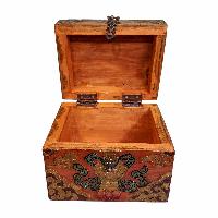 Buddhist Wooden Box, Tibetan Style With Traditional Colors