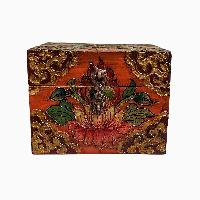 Buddhist Wooden Box, Tibetan Style With Traditional Colors