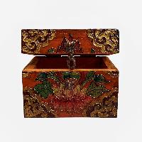 Buddhist Wooden Box, Tibetan Style With Traditional Colors