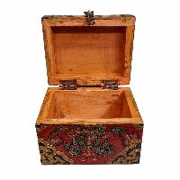 Buddhist Wooden Box, Tibetan Style With Traditional Colors