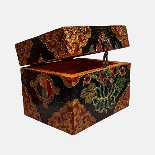 Buddhist Wooden Box, Tibetan Style With Traditional Colors