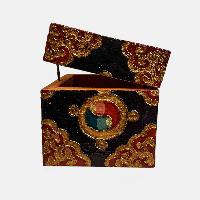 Buddhist Wooden Box, Tibetan Style With Traditional Colors