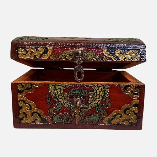 Buddhist Wooden Box, Tibetan Style With Traditional Colors