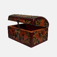 Buddhist Wooden Box, Tibetan Style With Traditional Colors