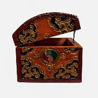 Buddhist Wooden Box, Tibetan Style With Traditional Colors