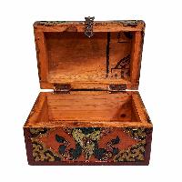 Buddhist Wooden Box, Tibetan Style With Traditional Colors