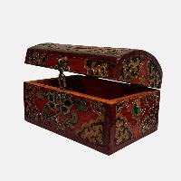 Buddhist Wooden Box, Tibetan Style With Traditional Colors