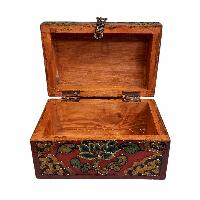 Buddhist Wooden Box, Tibetan Style With Traditional Colors