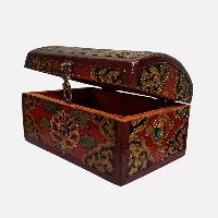 Buddhist Wooden Box, Tibetan Style With Traditional Colors