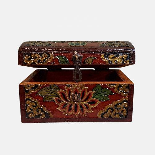 Buddhist Wooden Box, Tibetan Style With Traditional Colors