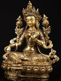 [green Tara], Buddhist Handmade Statue, [full Gold Plated], [face Painted] And [high Quality]