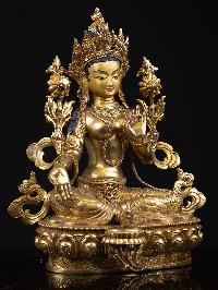 [green Tara], Buddhist Handmade Statue, [full Gold Plated], [face Painted] And [high Quality]