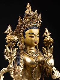 [green Tara], Buddhist Handmade Statue, [full Gold Plated], [face Painted] And [high Quality]