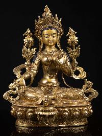 [green Tara], Buddhist Handmade Statue, [full Gold Plated], [face Painted] And [high Quality]