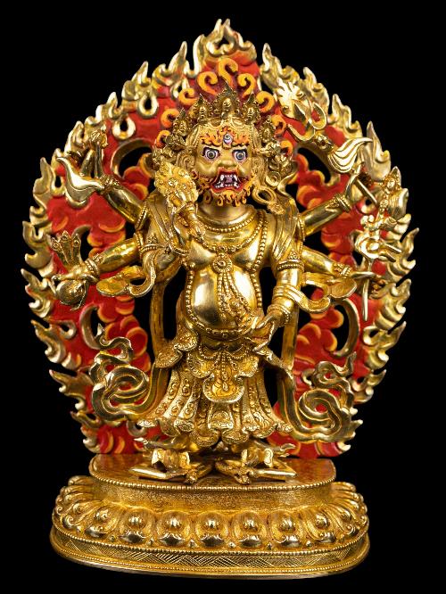 white Mahakala, Buddhist Handmade Statue, full Gold Plated, face Painted And high Quality