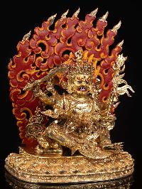 [mahakala Four Arms], Buddhist Handmade Statue, [full Gold Plated], [face Painted] And [high Quality]