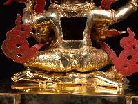 [mahakala Four Arms], Buddhist Handmade Statue, [full Gold Plated], [face Painted] And [high Quality]