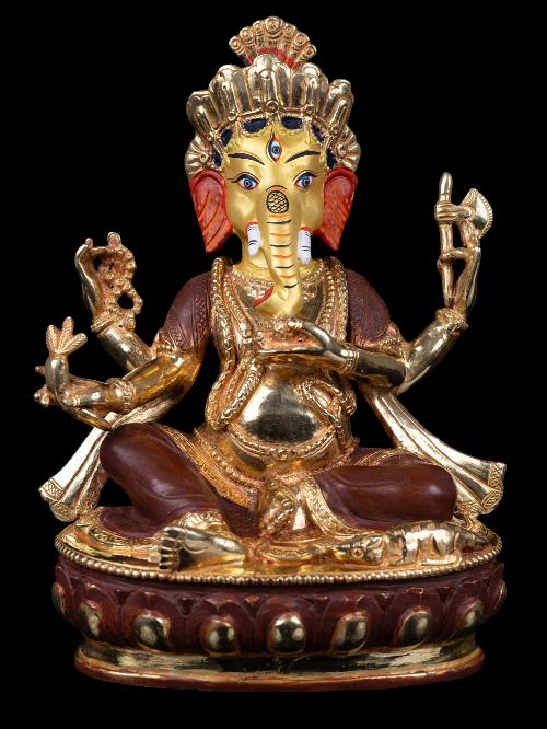 [ganesh], Buddhist Handmade Statue, [partly Gold Plated], [face Painted] And [high Quality]