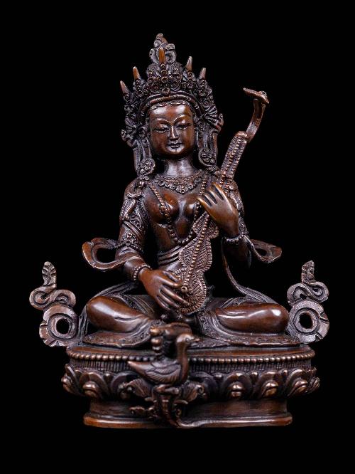 saraswati, Buddhist Handmade Statue, chocolate Oxidized, High Quality