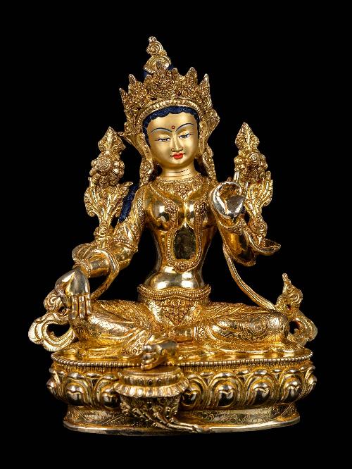 [green Tara], Buddhist Handmade Statue, [full Gold Plated], [face Painted] And [high Quality]