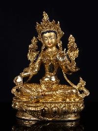 [green Tara], Buddhist Handmade Statue, [full Gold Plated], [face Painted] And [high Quality]