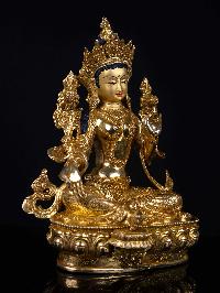 [green Tara], Buddhist Handmade Statue, [full Gold Plated], [face Painted] And [high Quality]