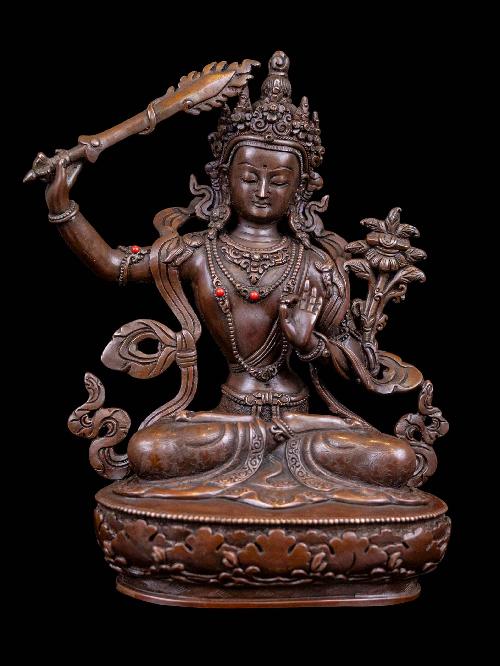 [manjushri], Buddhist Handmade Statue, [chocolate Oxidized], High Quality