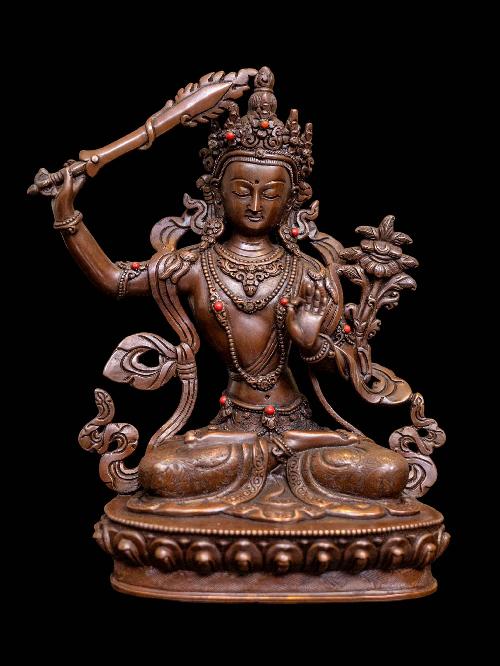 [manjushri], Buddhist Handmade Statue, [chocolate Oxidized], High Quality