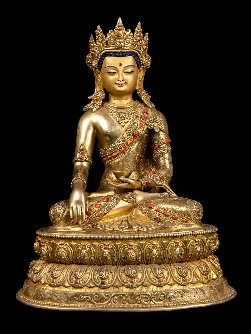 [crown Shakyamuni Buddha], Buddhist Handmade Statue, [full Gold Plated], [face Painted] And [high Quality]