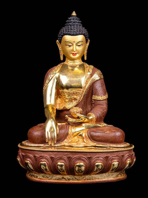 [shakyamuni Buddha], Buddhist Handmade Statue, [half Gold Plated], And [face Painted] 