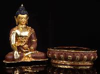 [shakyamuni Buddha], Buddhist Handmade Statue, [half Gold Plated], And [face Painted] 