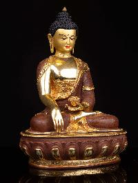 [shakyamuni Buddha], Buddhist Handmade Statue, [half Gold Plated], And [face Painted] 