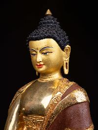 [shakyamuni Buddha], Buddhist Handmade Statue, [half Gold Plated], And [face Painted] 