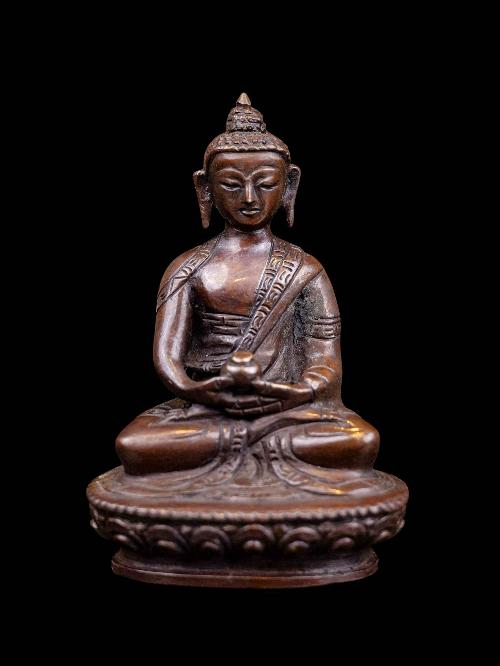 [amitabha Buddha], Buddhist Miniature Statue, [chocolate Oxidized]