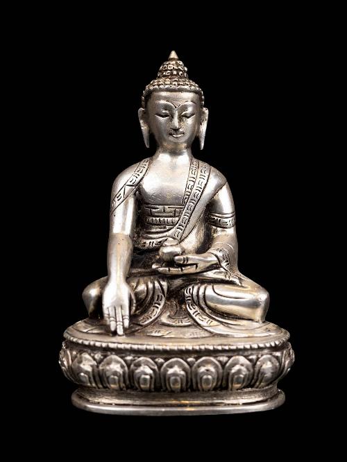 [shakyamuni Buddha], Buddhist Miniature Statue, [silver Oxidized]