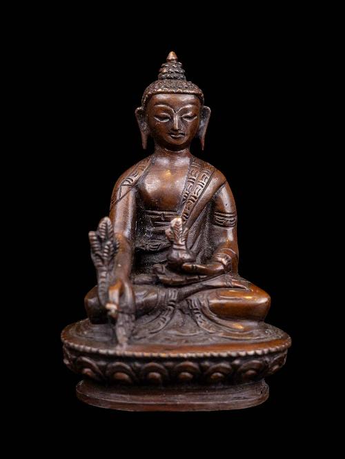 [medicine Buddha], Buddhist Miniature Statue, [chocolate Oxidized]