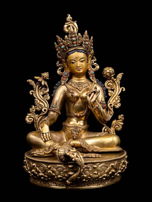 [green Tara], Buddhist Handmade Statue, [full Gold Plated], [face Painted] And [high Quality]