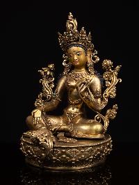 [green Tara], Buddhist Handmade Statue, [full Gold Plated], [face Painted] And [high Quality]