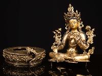 [green Tara], Buddhist Handmade Statue, [full Gold Plated], [face Painted] And [high Quality]