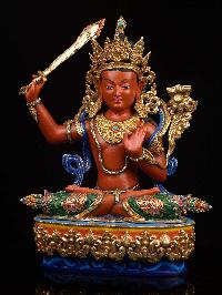 [manjushri], Buddhist Handmade Statue, [half Gold Plated], [thangka Color Finishing], High Quality