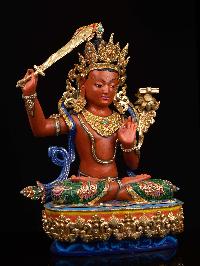 [manjushri], Buddhist Handmade Statue, [half Gold Plated], [thangka Color Finishing], High Quality