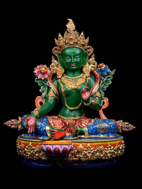 [green Tara], Buddhist Handmade Statue, [half Gold Plated], [thangka Color Finishing], High Quality