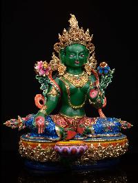 [green Tara], Buddhist Handmade Statue, [half Gold Plated], [thangka Color Finishing], High Quality